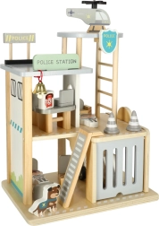 Stație de poliție din lemn cu garaj, mașină și elicopter