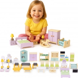 Mobilier din lemn pentru căsuță de păpuși – set de 30 de piese