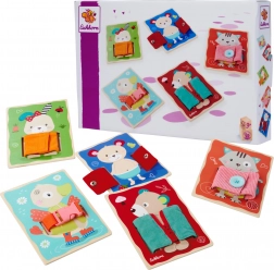 Joc educativ din lemn – tăblițe de îmbrăcat animăluțe EICHHORN