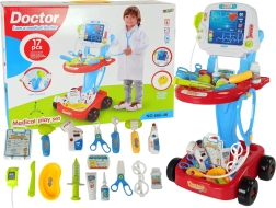 Cărucior medical cu măsuță și EKG, set pentru copii cu 17 piese