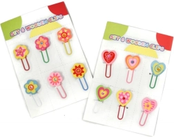 Clemă de birou din lemn, inimioare sau floricele, set 6 bucăți