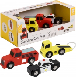 Set Clasic Mașinuțe de Lemn Classic World Poliție, Pompieri, Tractare 3 buc