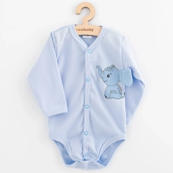 Body pentru bebeluși cu deschidere completă, mânecă lungă, New Baby Happy Elephant, albastru