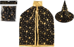 Pălărie și pelerină vrăjitorească pentru copii, negru‑auriu, diametru 38 cm