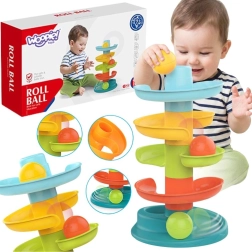 Traseu pentru bile Woopie Baby cu turn spiral și 3 bile