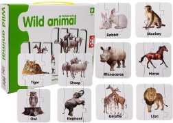 Puzzle educative – animale sălbatice, 10 perechi, cuvinte în engleză