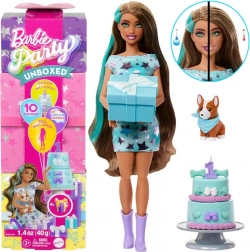 Păpușă de aniversare Barbie Party Unboxed cu cățel corgi