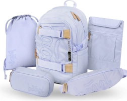 Set Baagl 5 Skate Liliac: rucsac școlar, penar, săculeț, borsetă și husă pentru laptop