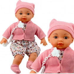 Păpușă Bebeluș cu Căciuliță și Suzeta pe Lanț Roz 40cm