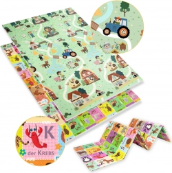 Covoraș educațional pliabil din spumă XPE cu două straturi 120 × 180 cu alfabet german și motiv fermă Humbi