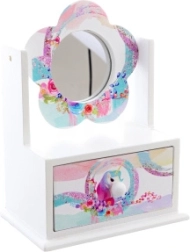 Cutie de bijuterii din lemn cu oglinjoară în formă de floare Unicorn
