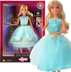 Woopie Royal păpușa Lily 30 cm cu păr blond lung în rochie elegantă turcoaz