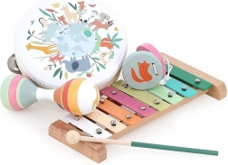 Set muzical din lemn Vilac animale ale lumii de Sarah Betz