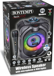 Boxă karaoke wireless cu microfon, efecte luminoase și afișaj