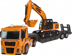 Vehicule de construcții cu rotație + camion + excavator + burghiu/șurubelniță - 185 piese