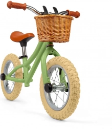 Bicicletă de echilibru BIGJIGS TOYS verde cu coș împletit