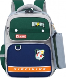 Rucsac școlar cu motiv de Dinozaur și penar gri 16L