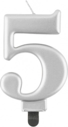 Lumânare pentru tort numărul 5, culoare argintie