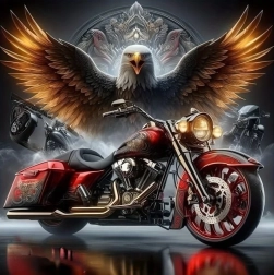 Pictură cu diamante motocicletă cu vultur 30 × 40 cm