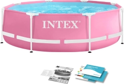 Piscină rotundă cu cadru pentru copii 244 × 76 cm roz Intex