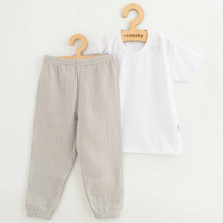 Set din bumbac pentru copii: tricou și pantaloni din muselină New Baby Kindergarten gri deschis 110 (4–5 ani)