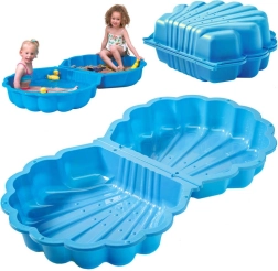 Ladiță de nisip și piscină în formă de scoică 2în1, închizibilă, cu fund antiderapant, albastră