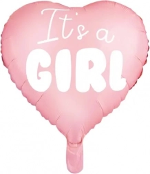 Balon de folie It's a Girl inimă roz 45 cm