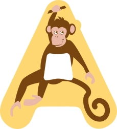 Literă din lemn A - Decorațiune cu maimuțică