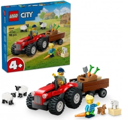 LEGO City Tractor roșu cu remorcă și oi