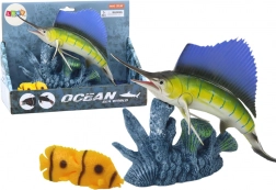 Figurină Pește Spadă pe Recif de Corali cu Peștișori