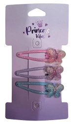 Set Pink de agrafe de păr strălucitoare cu fluturași (3 buc.)