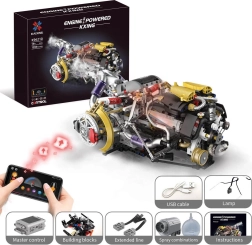 Set de construcție motor cu USB, lumină LED și efect de fum (1394 piese)