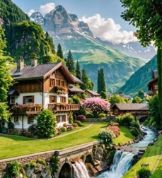 Pictură cu diamante Casă în munții elvețieni 30x40 cm