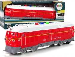 Jucărie tren 1:32 cu mecanism cu fricțiune, lumini și sunete – roșu