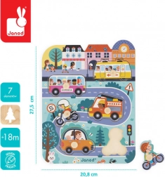 Janod - Puzzle din lemn În oraș, 6 piese, 18 luni +