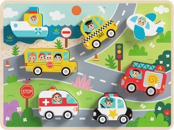 Tooky Toy puzzle Montessori din lemn – mijloace de transport (7 piese)