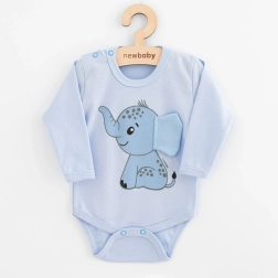 Body pentru bebeluși cu mânecă lungă New Baby Happy Elephant albastru mărimea 80