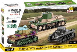 Set de construcție din plastic istoric pentru tancuri Renault R35, Valentine IX, Panzer I