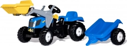Tractor cu pedale cu cupă frontală și remorcă ROLLY TOYS NEW HOLLAND, albastru