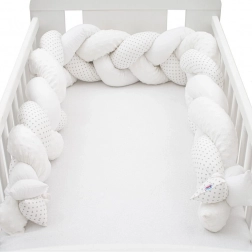 Apărătoare împletită pentru pătuț, împletitură NEW BABY Minka și Buline, gri