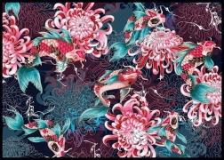 Puzzle Grădina Secretă: Crapi koi și crizanteme 1000 piese