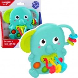 Zornăitoare senzorială elefant verde cu elemente mobile