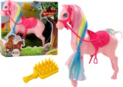Figurină Cal cu Coamă Colorată și Șa Roz