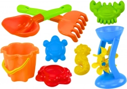 Set colorat de jucării de nisip cu moară și forme