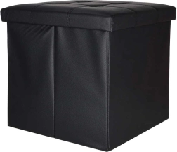 Taburet pliabil cu spațiu de depozitare din piele ecologică 38 × 38 × 36 cm, negru