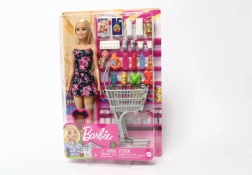 Păpușa Barbie la cumpărături cu cărucior și accesorii