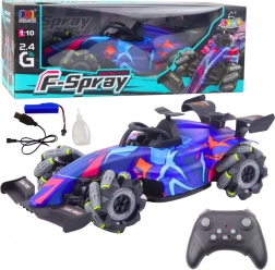 Mașină RC de curse 1:10 cu efect de abur, lumini și control 2.4 GHz – albastră