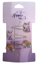 Pink set de agrafe sclipitoare pentru păr cu unicorn și curcubeu (4 buc.)