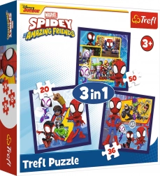 Puzzle Spidey: păianjeni și dinozauri 3‑în‑1 (20, 36 și 50 piese)
