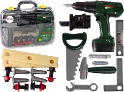 Set de unelte pentru copii cu valiză și bormașină verde pe baterii